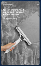 White 3-in-1 Window Squeegee with Built-in Spray Bottle - Dual Sided Sponge Glass Cleaner - Streak Free Tool for Shower Screens, Mirrors & Car Windows - Top-Down View