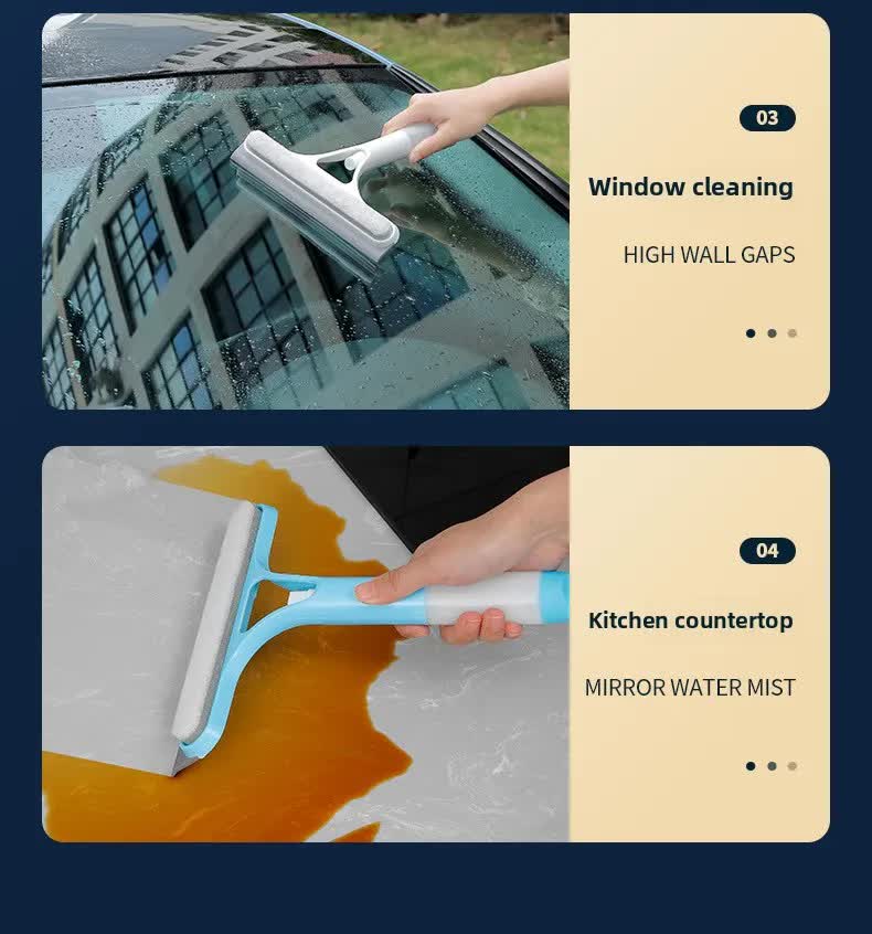 White 3-in-1 Window Squeegee with Built-in Spray Bottle - Dual Sided Sponge Glass Cleaner - Streak Free Tool for Shower Screens, Mirrors & Car Windows