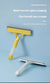 Yellow 3-in-1 Window Squeegee with Built-in Spray Bottle - Dual Sided Sponge Glass Cleaner - Streak Free Tool for Shower Screens, Mirrors & Car Windows - Front View