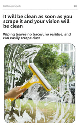 Yellow 3-in-1 Window Squeegee with Built-in Spray Bottle - Dual Sided Sponge Glass Cleaner - Streak Free Tool for Shower Screens, Mirrors & Car Windows - Side View