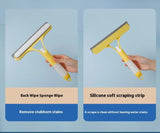 Yellow 3-in-1 Window Squeegee with Built-in Spray Bottle - Dual Sided Sponge Glass Cleaner - Streak Free Tool for Shower Screens, Mirrors & Car Windows - 45-Degree Angle