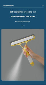 Yellow 3-in-1 Window Squeegee with Built-in Spray Bottle - Dual Sided Sponge Glass Cleaner - Streak Free Tool for Shower Screens, Mirrors & Car Windows - Rear View