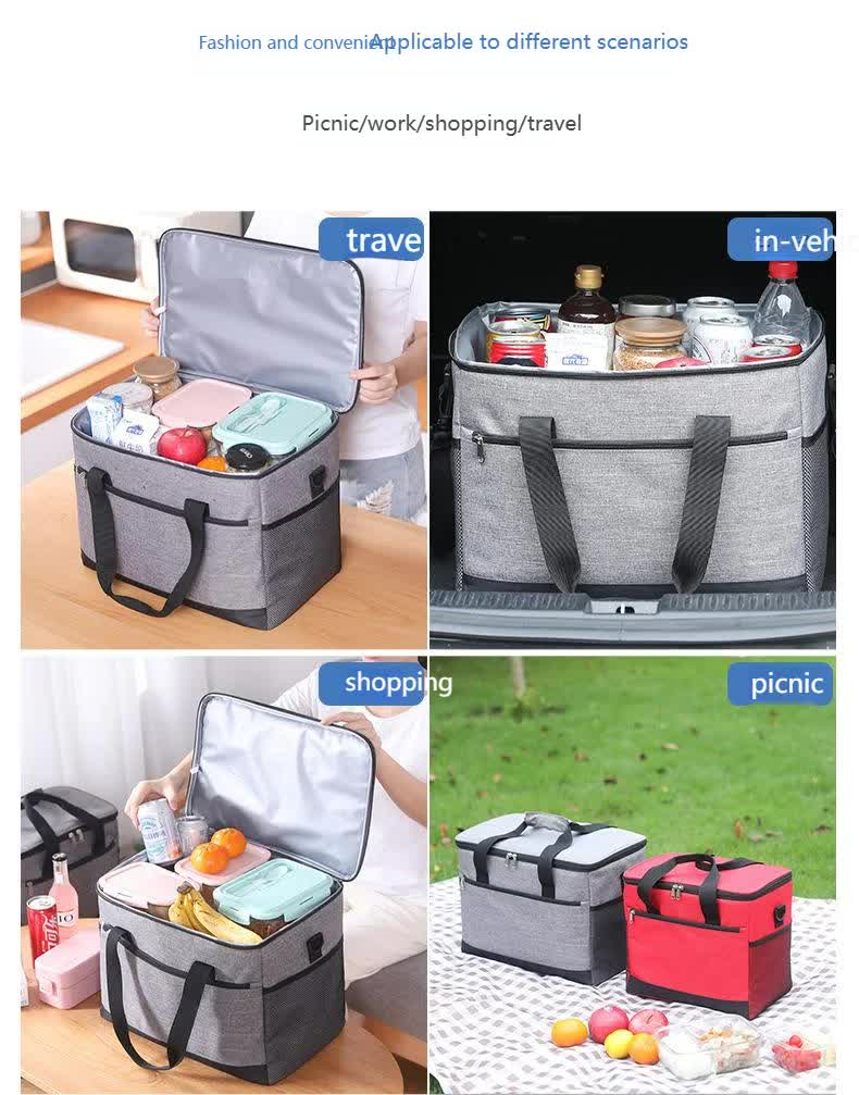 Large 30L Insulated Cooler Bag - Leakproof Thermal Lunch Tote with Shoulder Strap - Heavy Duty Black Picnic Box for Beach, Camping & Work