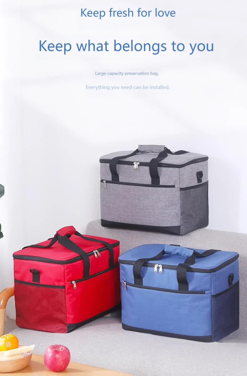 Large 18L Insulated Cooler Bag - Leakproof Thermal Lunch Tote with Shoulder Strap - Heavy Duty Blue Picnic Box for Beach, Camping & Work