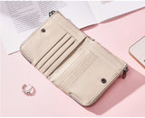 Genuine Leather Double Zipper Wallet - Brown RFID Blocking Bifold Card Holder - Vintage Cowhide Purse with Coin Pockets (13cm) - Side View