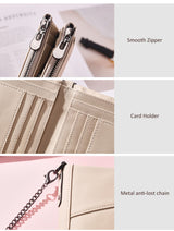 Genuine Leather Double Zipper Wallet - Brown RFID Blocking Bifold Card Holder - Vintage Cowhide Purse with Coin Pockets (13cm) - 45-Degree Angle