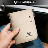 Genuine Leather Double Zipper Wallet - Beige RFID Blocking Bifold Card Holder - Vintage Cowhide Purse with Coin Pockets (13cm)