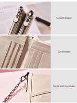 Genuine Leather Double Zipper Wallet - Light Brown RFID Blocking Bifold Card Holder - Vintage Cowhide Purse with Coin Pockets (13cm)