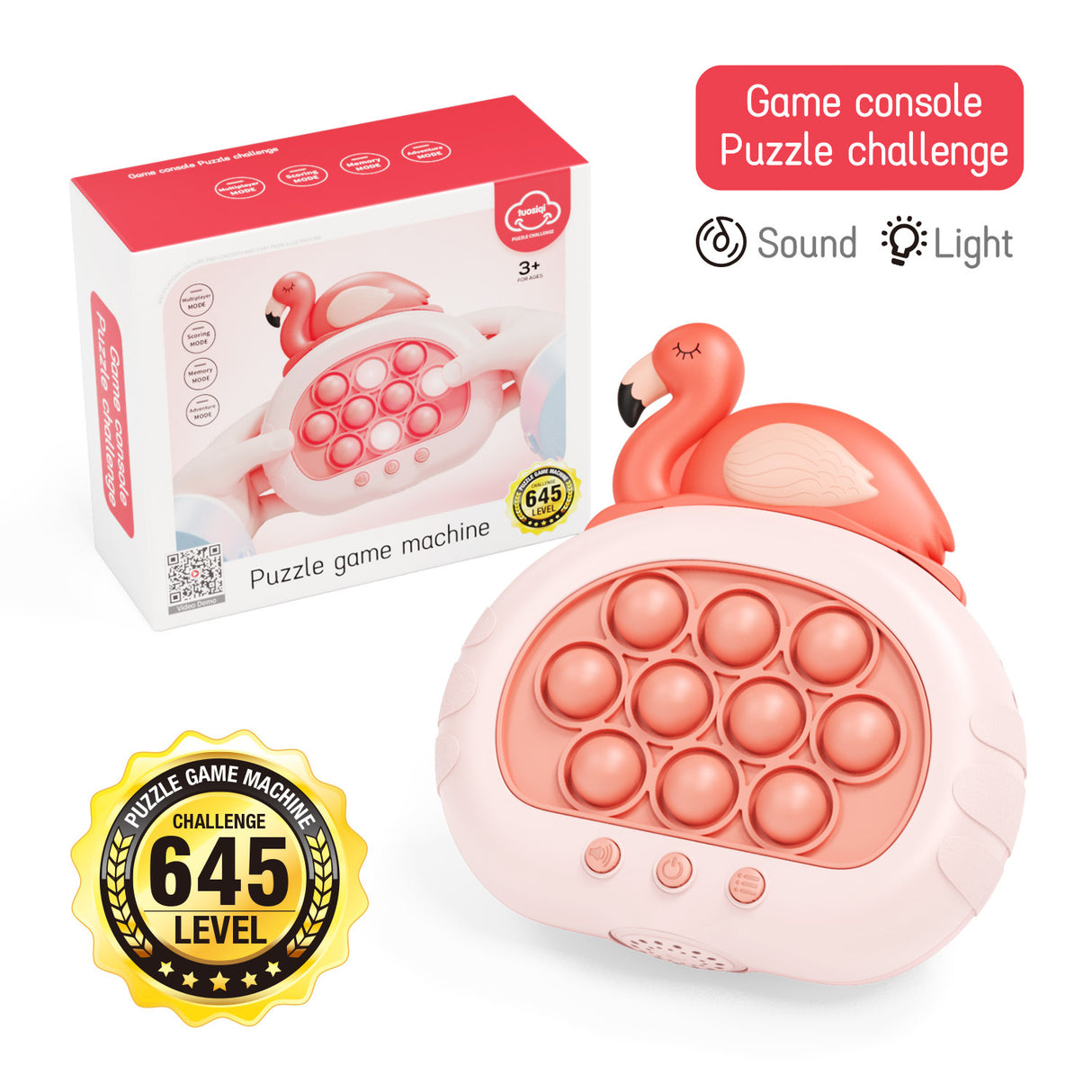 Electronic Fast Push Pop Game - Flamingo Fidget Console with Lights & Sound - 4 Modes Memory & Speed Challenge - Interactive Sensory Toy for Kids 3+ &