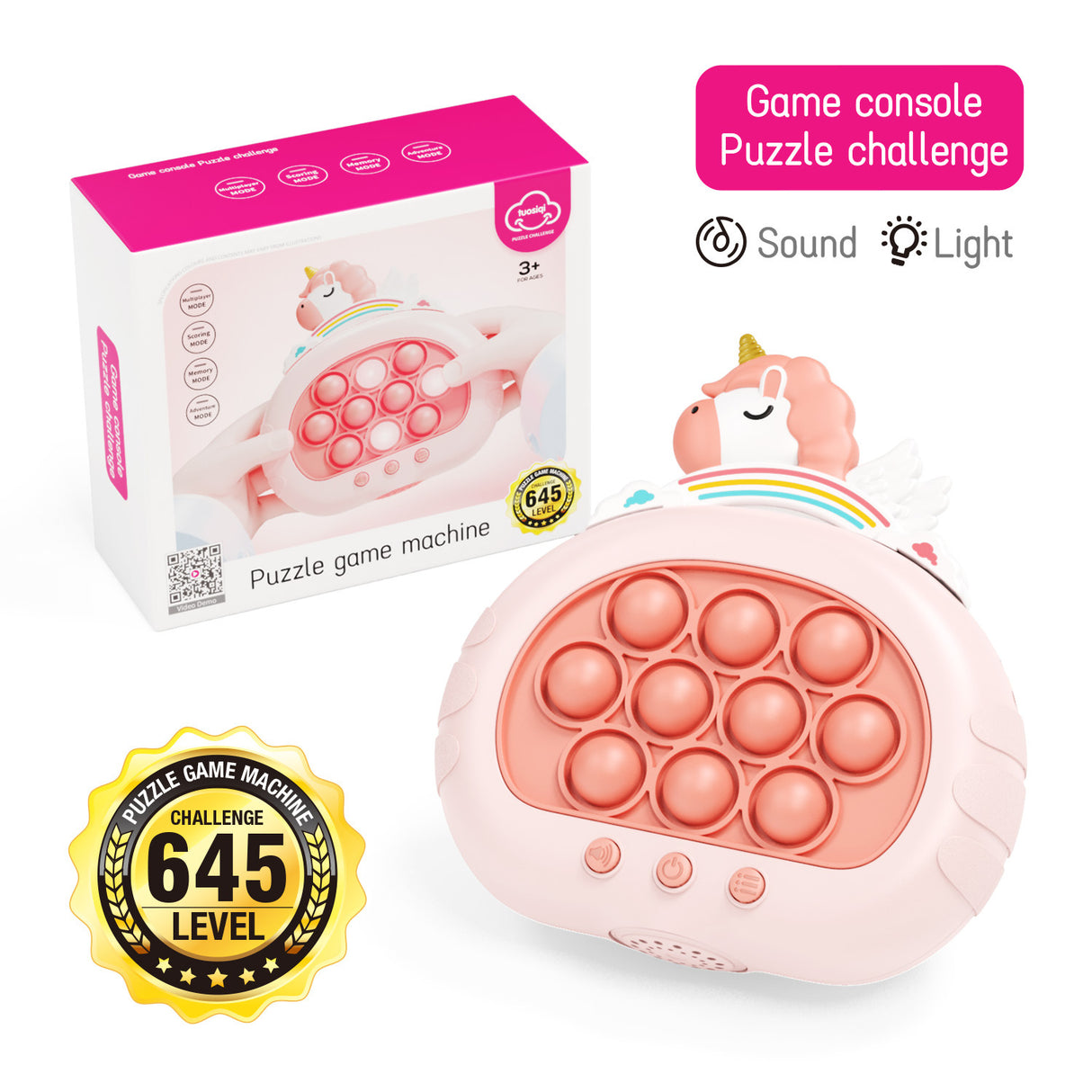 Electronic Fast Push Pop Game - Pink Unicorn Fidget Console with Lights & Sound - 4 Modes Memory & Speed Challenge - Interactive Sensory Toy for Kids