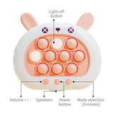 Electronic Fast Push Pop Game - Pink Rabbit Fidget Console with Lights & Sound - 4 Modes Memory & Speed Challenge - Interactive Sensory Toy for Kids 3+ & Travel - Front View
