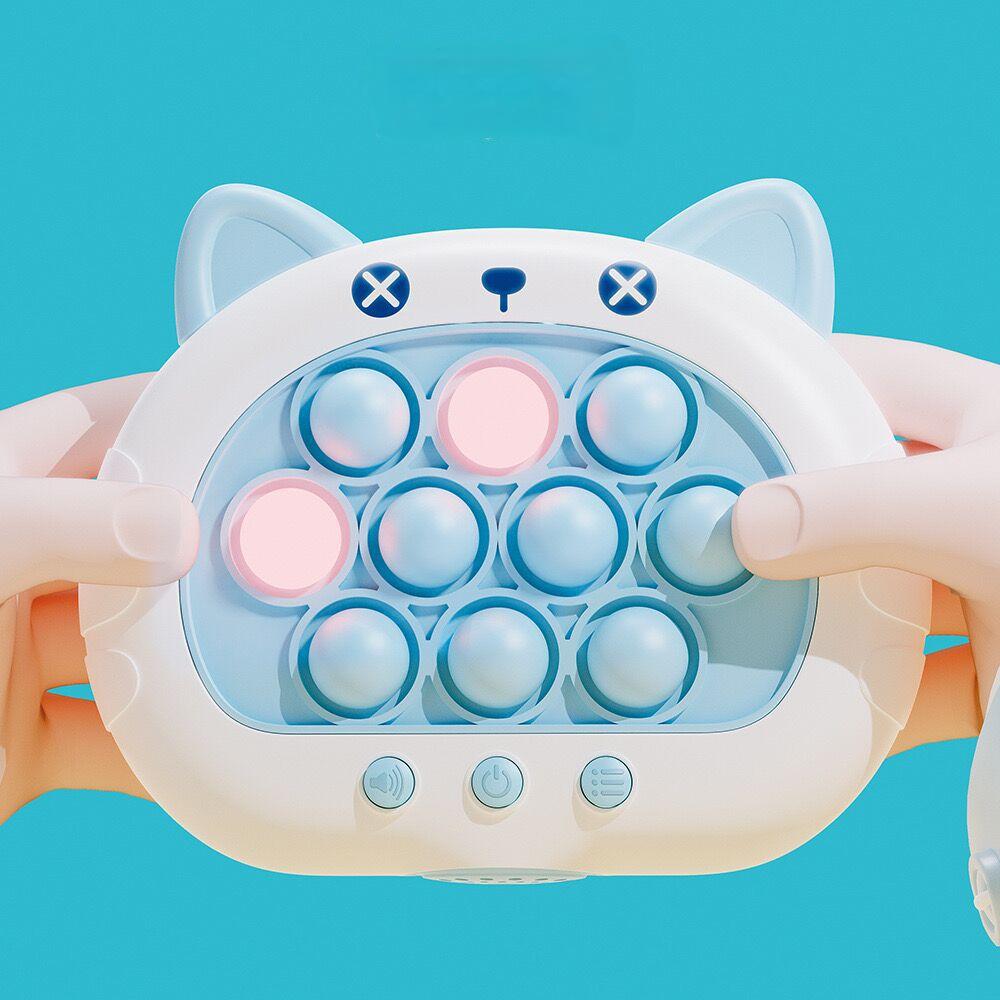 Electronic Fast Push Pop Game - Blue Cat Fidget Console with Lights & Sound - 4 Modes Memory & Speed Challenge - Interactive Sensory Toy for Kids 3+ &