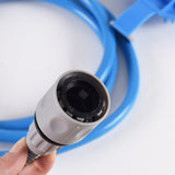 2-in-1 Pet Bathing Tool & Massager - Handheld Silicone Shower Sprayer Scrubber for Dogs & Cats - 2.2m Hose with Indoor & Outdoor Tap Adapters - Blue Grooming Kit - Rear View