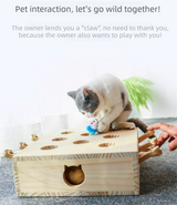 Interactive Wooden Cat Toy Whack-A-Mole Box - Solid Pine Puzzle Game with Pop-Up Plush Mice - Mental Enrichment & Bonding for Indoor Cats - Top-Down View
