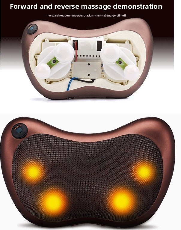 Electric Shiatsu Massage Pillow with Heat - Bi-Directional Deep Kneading Neck & Back Massager - Portable Car & Home Cushion for Muscle Relief - Brown