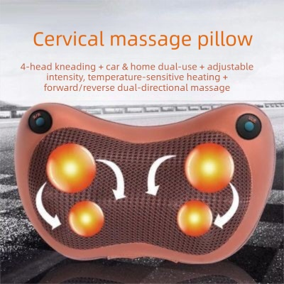 Electric Shiatsu Massage Pillow with Heat - Dual Button Deep Kneading Neck & Back Massager - Adjustable Speed & Direction Car Home Cushion - Brown