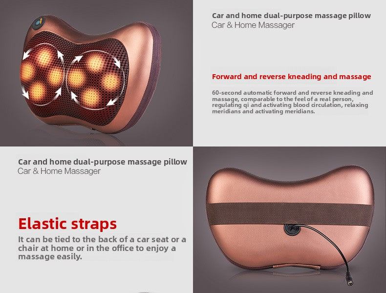 Electric Shiatsu Massage Pillow with Heat - Dual Button Deep Kneading Neck & Back Massager - Adjustable Speed & Direction Car Home Cushion - Black