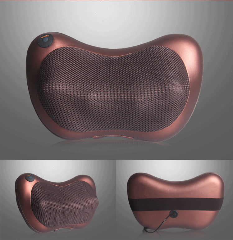 Cordless Rechargeable Shiatsu Massage Pillow - 8 Node Deep Kneading Neck & Back Massager with Heat - Wireless Portable Cushion for Home Car & Travel - Brown