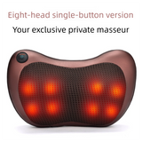 Cordless Rechargeable Shiatsu Massage Pillow - 8 Node Deep Kneading Neck & Back Massager with Heat - Wireless Portable Cushion for Home Car & Travel - Brown