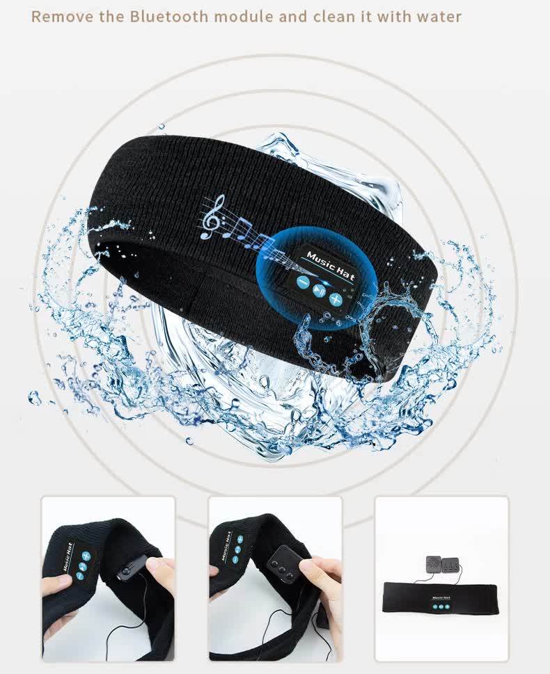 Bluetooth 5.4 Sports Headband Headphones - Wireless Music Sleep Mask for Running & Gym - Sweat Absorbing Washable Cotton Band - Grey with Zipper Storage Bag