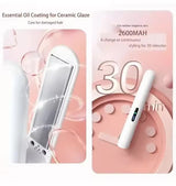 Cordless Mini Hair Straightener & Curler 2-in-1 - Portable USB Rechargeable Ceramic Flat Iron with 3 Temperature Settings - Compact Travel Styler for Bangs & Touch Ups - White - Rear View