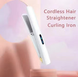 Cordless Mini Hair Straightener & Curler 2-in-1 - Portable USB Rechargeable Ceramic Flat Iron with 3 Temperature Settings - Compact Travel Styler for Bangs & Touch Ups - Pink - Side View