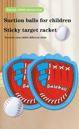 LED Light Up Toss and Catch Game Set - 2 Glowing Blue Paddles & 3 Sticky Softballs - Fun Outdoor Beach & Camping Toy for Kids & Adults - Includes Mesh Storage Bag - Front View