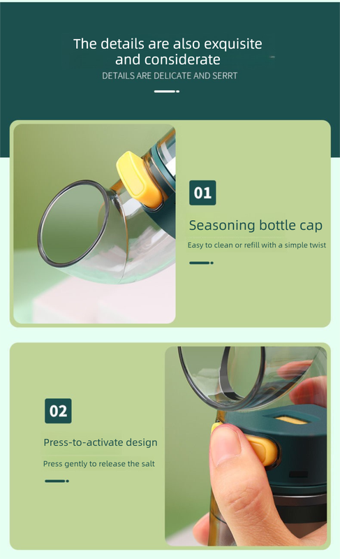 Quantitative Salt Dispenser Bottle - 0.5g Precise Metering Spice Shaker for Healthy Portion Control - Push Button Seasoning Container for Kitchen Cooking - Dark Green