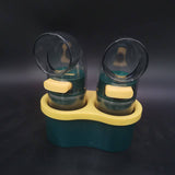 2 PCS Quantitative Salt & Spice Dispenser Set with Storage Base - 0.5g Precise Metering Shakers for Salt & Pepper - Push Button Portion Control Kitchen Organiser - Dark Green - Front View