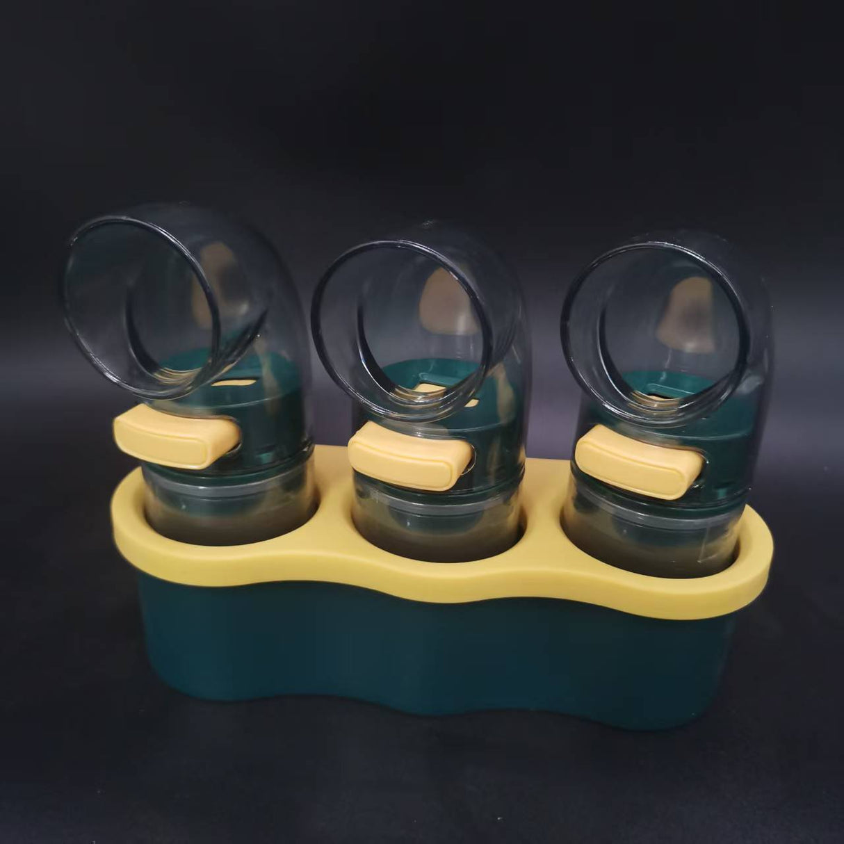 3 PCS Quantitative Salt & Spice Dispenser Set with Storage Base - 0.5g Precise Metering Shakers for Salt, Pepper & Spices - Push Button Portion Control Kitchen Organiser - Dark Green