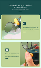 3 PCS Quantitative Salt & Spice Dispenser Set with Storage Base - 0.5g Precise Metering Shakers for Salt, Pepper & Spices - Push Button Portion Control Kitchen Organiser - Dark Green - Top-Down View