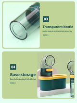 3 PCS Quantitative Salt & Spice Dispenser Set with Storage Base - 0.5g Precise Metering Shakers for Salt, Pepper & Spices - Push Button Portion Control Kitchen Organiser - Dark Green - 45-Degree Angle