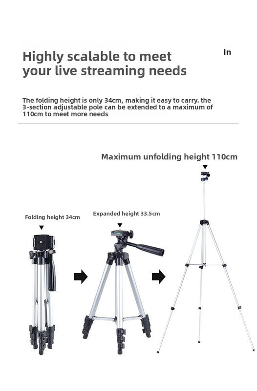 110cm Lightweight Camera & Phone Tripod Stand - Portable Aluminium Travel Tripod with 3-Way Head, Bubble Level & Universal Smartphone Holder - 3110 Adjustable Mount for Live Stream & Vlogging - Black and Silver