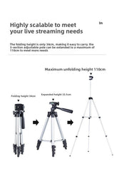 110cm Lightweight Camera & Phone Tripod Stand - Portable Aluminium Travel Tripod with 3-Way Head, Bubble Level & Universal Smartphone Holder - 3110 Adjustable Mount for Live Stream & Vlogging - Black and Silver - Front View