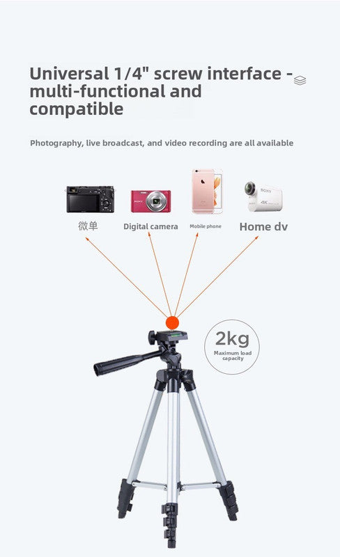 110cm Lightweight Camera & Phone Tripod Stand - Portable Aluminium Travel Tripod with 3-Way Head, Bubble Level & Universal Smartphone Holder - 3110 Adjustable Mount for Live Stream & Vlogging - Black and Silver