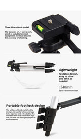 110cm Lightweight Camera & Phone Tripod Stand - Portable Aluminium Travel Tripod with 3-Way Head, Bubble Level & Universal Smartphone Holder - 3110 Adjustable Mount for Live Stream & Vlogging - Black and Silver