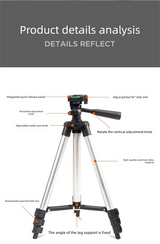 110cm Lightweight Camera & Phone Tripod Stand - Portable Aluminium Travel Tripod with 3-Way Head, Bubble Level & Universal Smartphone Holder - 3110 Adjustable Mount for Live Stream & Vlogging - Black and Silver - Close-Up Angle