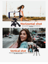 3888 Bluetooth Tripod Stand with Wireless Remote Shutter - 110cm Lightweight Aluminium Travel Mount for iPhone & Android - 3-Way Head Camera & Phone Holder with Carry Bag - Silver and Black