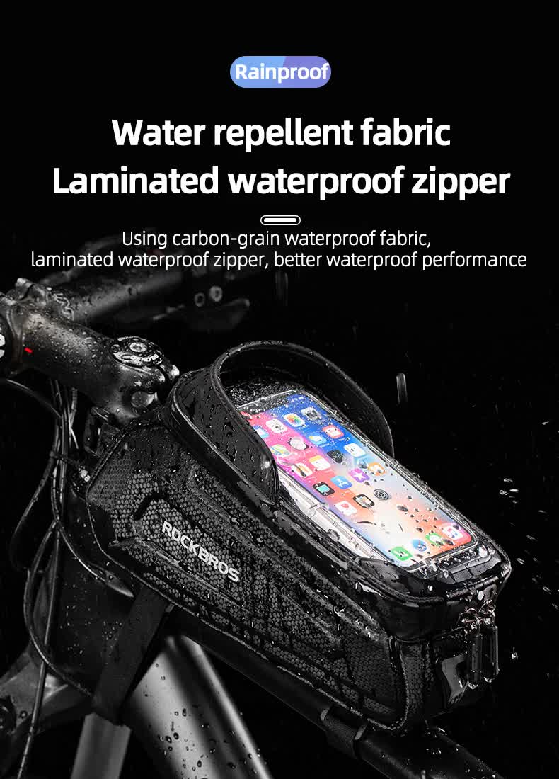 ROCKBROS Hard Shell Bike Top Tube Bag - Waterproof Cycling Frame Pouch with TPU Touchscreen Phone Holder & Sun Visor - 1.7L Large Capacity for MTB & Road Bikes - Black