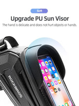 ROCKBROS Hard Shell Bike Top Tube Bag - Waterproof Cycling Frame Pouch with TPU Touchscreen Phone Holder & Sun Visor - 1.7L Large Capacity for MTB & Road Bikes - Black