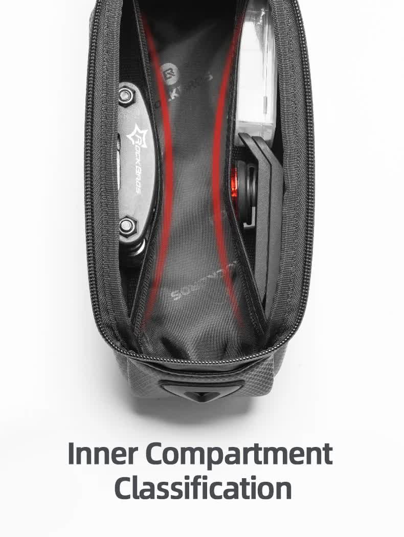 ROCKBROS Hard Shell Bike Top Tube Bag - Waterproof Cycling Frame Pouch with TPU Touchscreen Phone Holder & Sun Visor - 1.7L Large Capacity for MTB & Road Bikes - Black