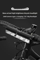 EOS640 Upgraded 3250 Lumen Super Bright Bike Light with Stable Dual Bracket Mount - 8000mAh Long Life Battery with Smart Temp Control - USB Rechargeable Aluminium MTB Headlight - Front View