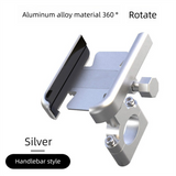 Universal Aluminium Motorcycle Phone Holder Handlebar Mount 360 Rotation Anti-Shake CNC Metal for Bike Scooter 4-7 Inch Phones Sliver