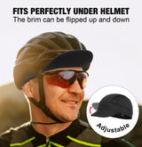 Grey Mesh Cycling Cap Under Helmet Liner Breathable Skull Cap with Flip Up Brim Sun Shade Moisture Wicking Hat for Bike Running Fits 55-60cm - Front View