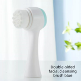 2-in-1 Dual Sided Facial Cleansing Brush Soft Microfiber & Silicone Scrubber Manual Face Washer Exfoliator Tool Blue for Deep Pore Cleaning