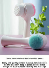 2 PCS Dual Sided Facial Cleansing Brush Set Soft Microfiber & Silicone Scrubber Manual Face Washer Exfoliator Tool Blue & Pink for Deep Pore Cleaning - Front View