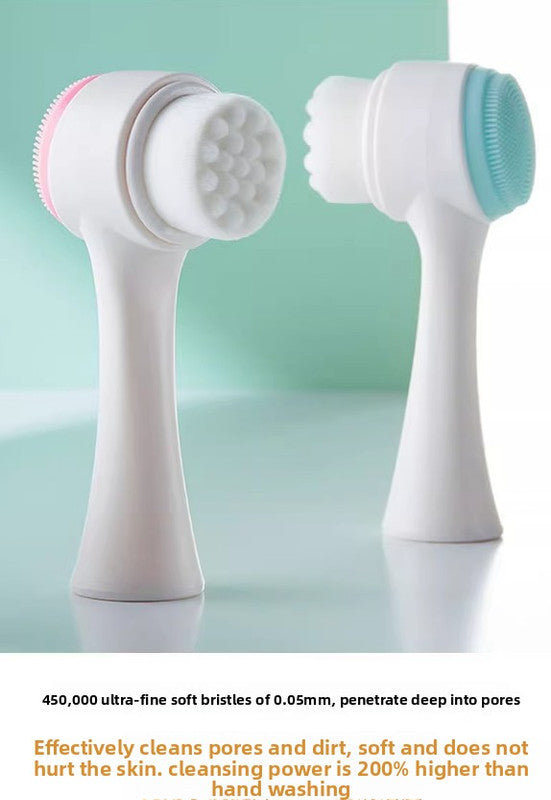 2 PCS Dual Sided Facial Cleansing Brush Set Soft Microfiber & Silicone Scrubber Manual Face Washer Exfoliator Tool Blue & Pink for Deep Pore Cleaning