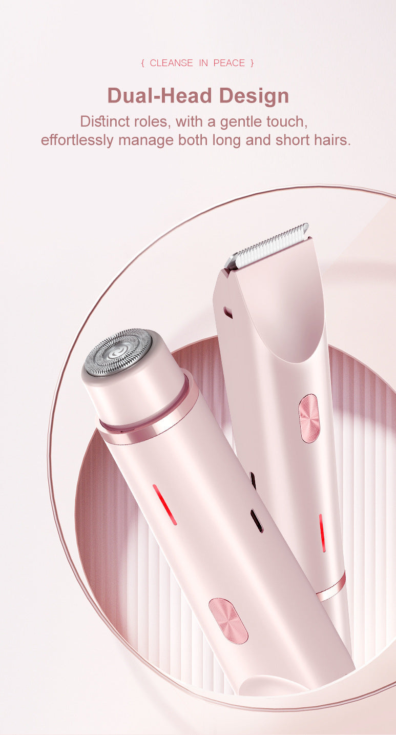 2-in-1 Electric Lady Shaver & Bikini Trimmer Dual Head Waterproof Wet & Dry Body Hair Remover Cordless Razor for Face Legs Underarms Pink