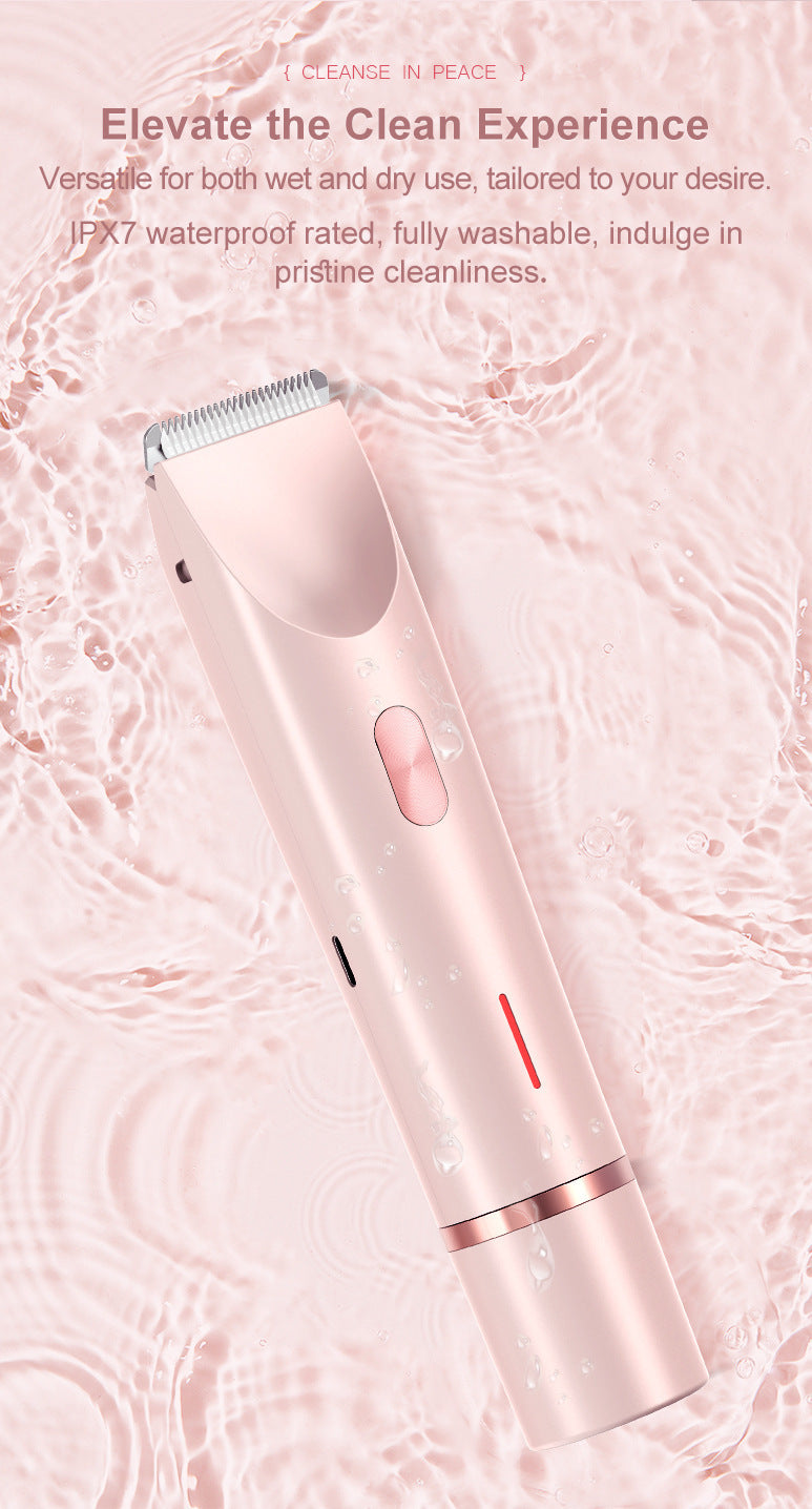 2-in-1 Electric Lady Shaver & Bikini Trimmer Dual Head Waterproof Wet & Dry Body Hair Remover Cordless Razor for Face Legs Underarms Pink