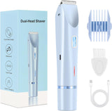 2-in-1 Electric Lady Shaver & Bikini Trimmer Dual Head Waterproof Wet & Dry Body Hair Remover Cordless Razor for Face Legs Underarms Blue
